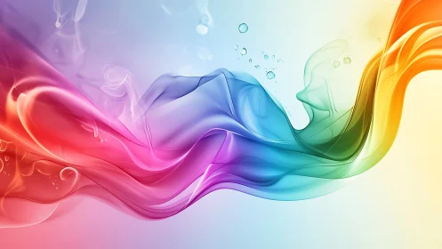 Digital painting of fluid rainbow ribbons in motion space.