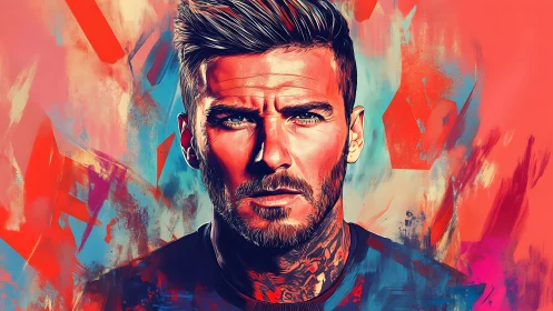 Intense male portrait set in vivid abstract neon gradients