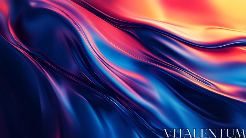 Metallic gradient waves in blue, pink, and orange tones.