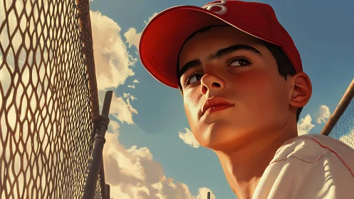 Sunlit ballpark dreamer beneath wide open summer skies.
