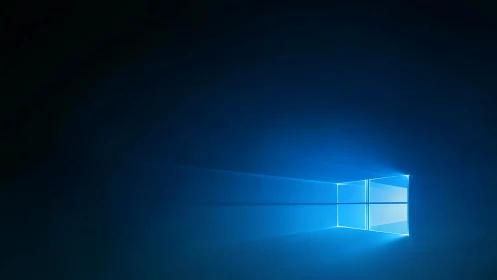 Blue luminous window icon projects linear light beams