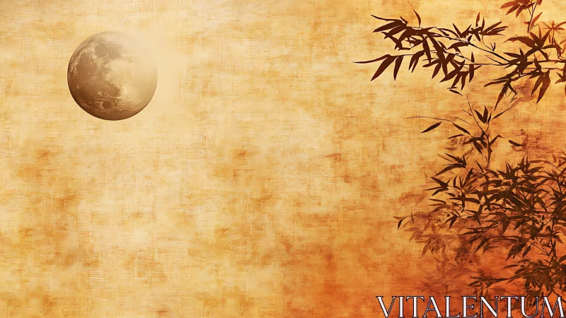 Moonlit bamboo silhouettes drift across textured dusk sky.