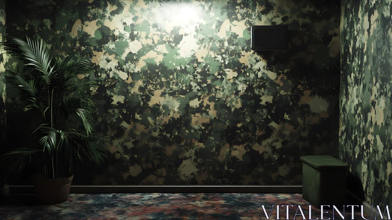 Camouflage corridor glows with jungle hush and secret shade.