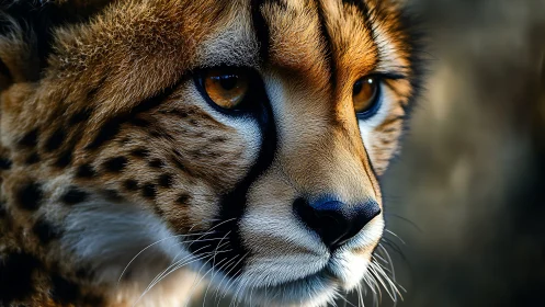 Cheetah's Intense Gaze. Golden Eyes and Spotted Fur Detail.