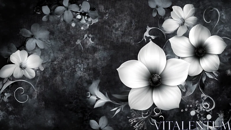 Elegant Black and White Flowers Dance in Timeless Beauty.