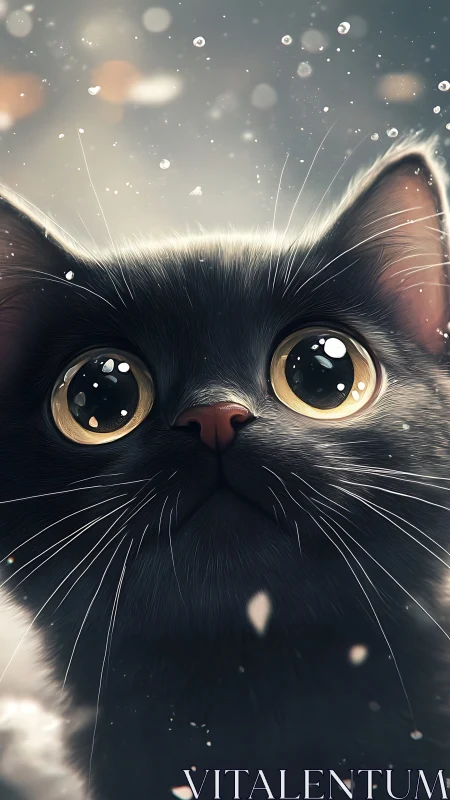 Black Cat with Golden Eyes in Mystical Particle Light