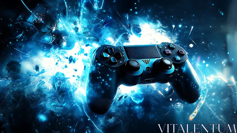 Gaming Controller Bursts with Electric Blue Energy