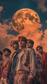 Youth collective under ember moonlit cinematic sky.