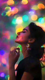 Dreamy side profile glows in soft, colorful bokeh light