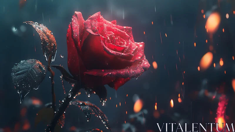 Crimson Rose in the Rain: A Moment of Radiant Beauty.
