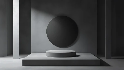 Quiet geometric stage invites calm focus in soft gray light