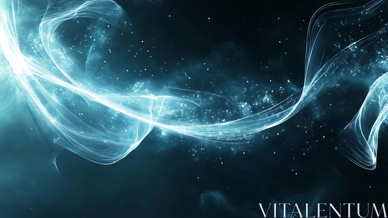 Ethereal Light Stream in Deep Space Digital Abstract Art.