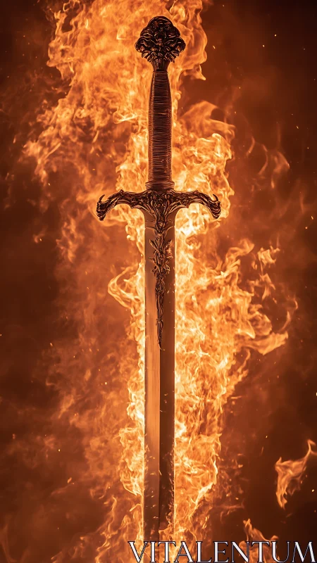 Medieval Blade Engulfed in Raging Flames.