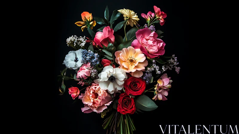 Luxe Floral Arrangement Against Dark Background.