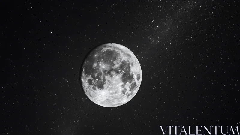 High-contrast lunar surface captured against dense star field