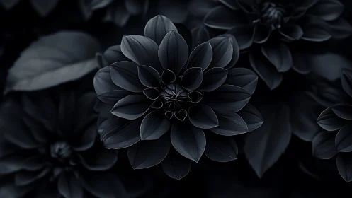 Black Dahlia Flower with Layered Petals in Dark Setting