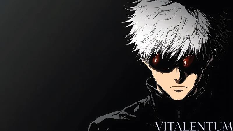 High-contrast anime portrait in minimalist noir framing.