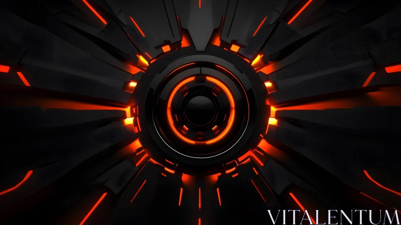 Futuristic glowing black and red circular tech abstract background.