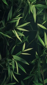 Vertical bamboo foliage forms layered botanical pattern