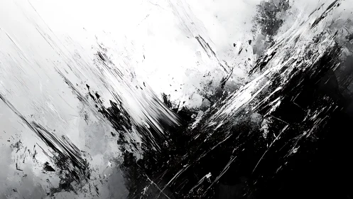 Bold monochrome strokes carve a dramatic abstract landscape