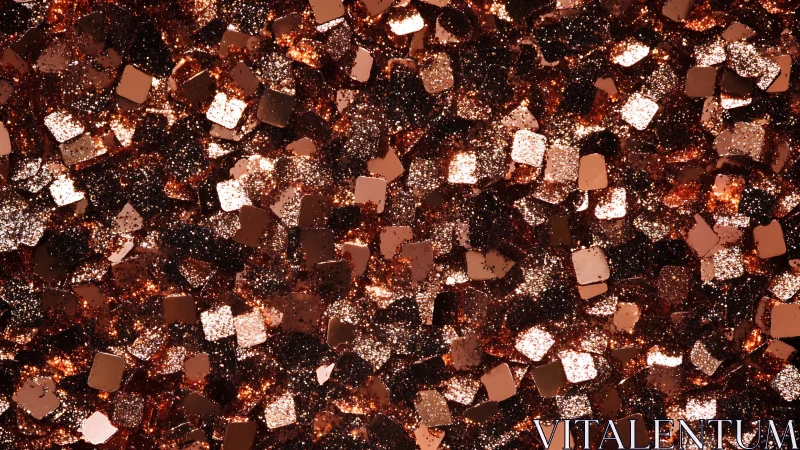 Shimmering copper glitter squares glow in cozy, warm light