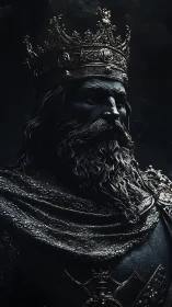 Dark-toned digital portrayal of crowned bearded ruler figure.
