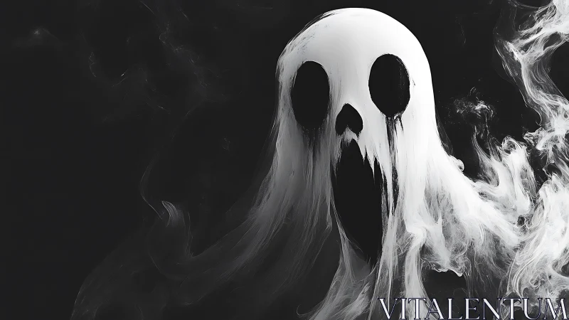 Monochrome spectral wraith in high-contrast digital painting.