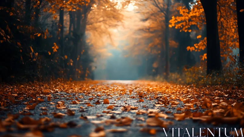 Golden Forest Path: Chromatic Depth Rendered Through Autumn Foliage.