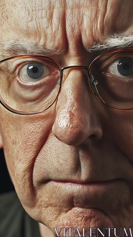 Tight close up portrait isolates intense elderly male expression
