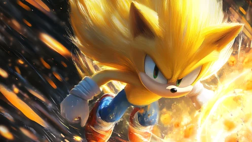 Golden anthropomorphic hedgehog rendered in dynamic motion