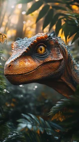 Curious jungle raptor studies the glowing forest hush