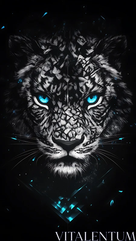 Tiger Face with Electric Blue Eyes and Neon Geometry.