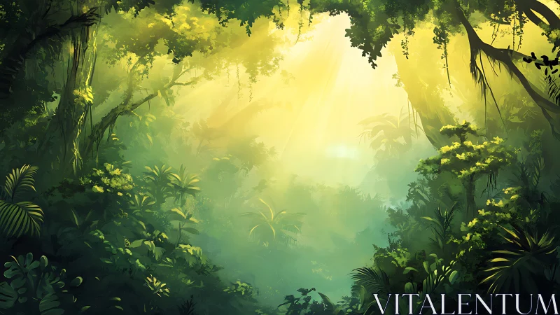 Lush Jungle Canopy with Golden Sunlight