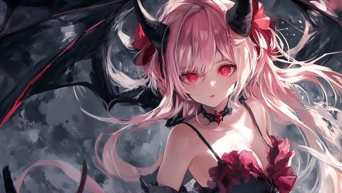 Crimson-eyed demon girl quietly ignites a storm of velvet dusk