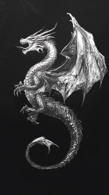 Ink-rendered serpentine dragon in high-contrast monochrome design.