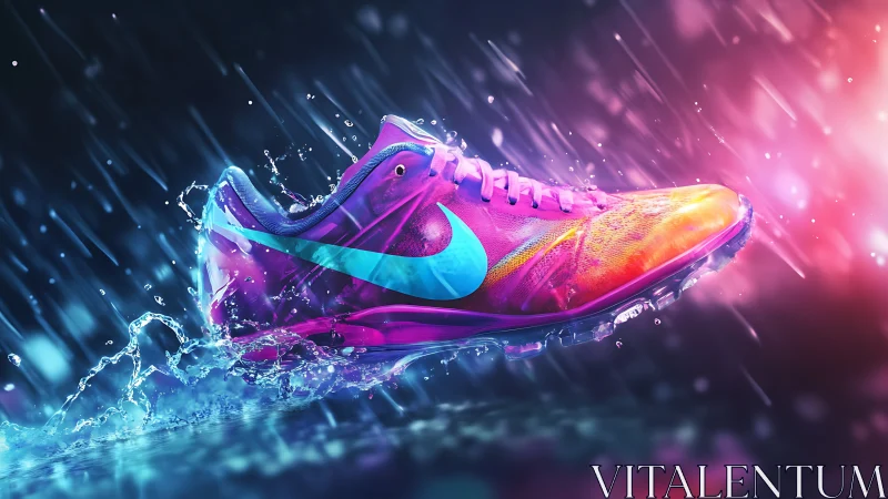 Chromatic running shoe in dynamic hydrodynamic motion field.