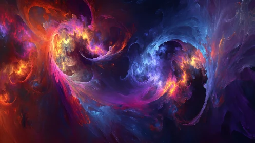 Bifurcated nebular vortices in luminous chromatic turbulence.