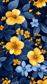 Yellow Cosmos Blooms on Navy Ground.