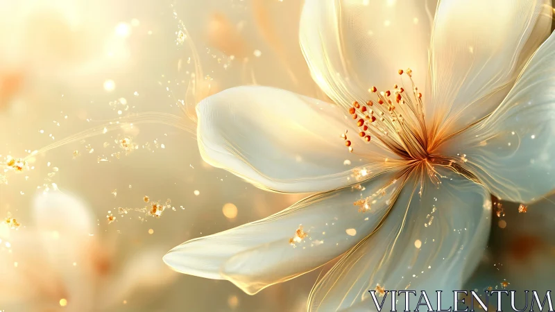 White Petaled Flower with Golden Stamen and Sparkle Effect.