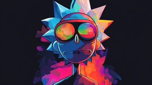 Neon cel-shaded scientist portrait with prismatic gradients.