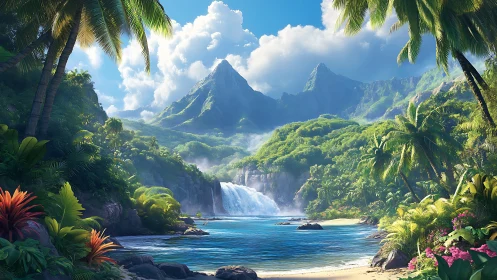 Emerald Valley Awakens: Tropical Paradise Framed by Towering Peaks