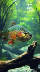 Trout in volumetric freshwater environment, high-fidelity detail.