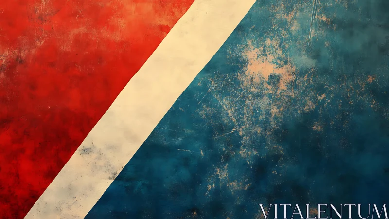 Abstract red, white, and blue diagonal textured painting.