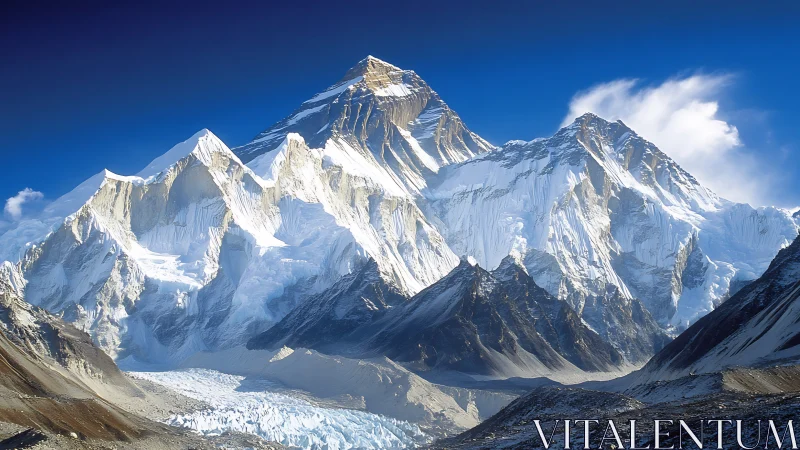 Sky-chiseling ice peaks crowned beneath an endless cobalt vault.