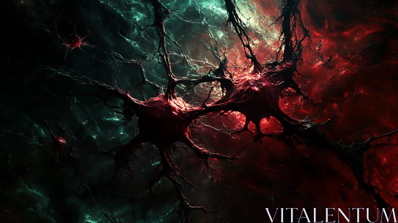 Neural nebula nodes entwined in crimson cosmic void.