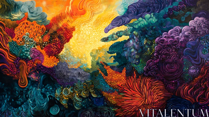 Layered abstract composition with dense organic clusters.