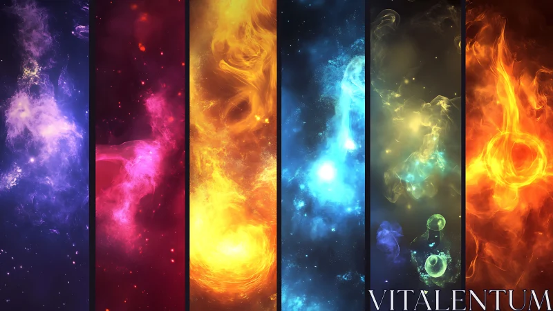 Elemental light ribbons swirling through cosmic color bands.