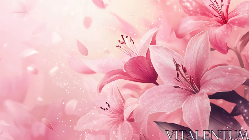 Delicate Pink Lilies with Ethereal Light Particles.