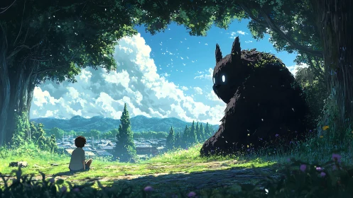 Gentle forest guardian quietly shares a sunny hilltop view