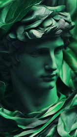 Emerald muse in sculpted leaves and softly folded light.